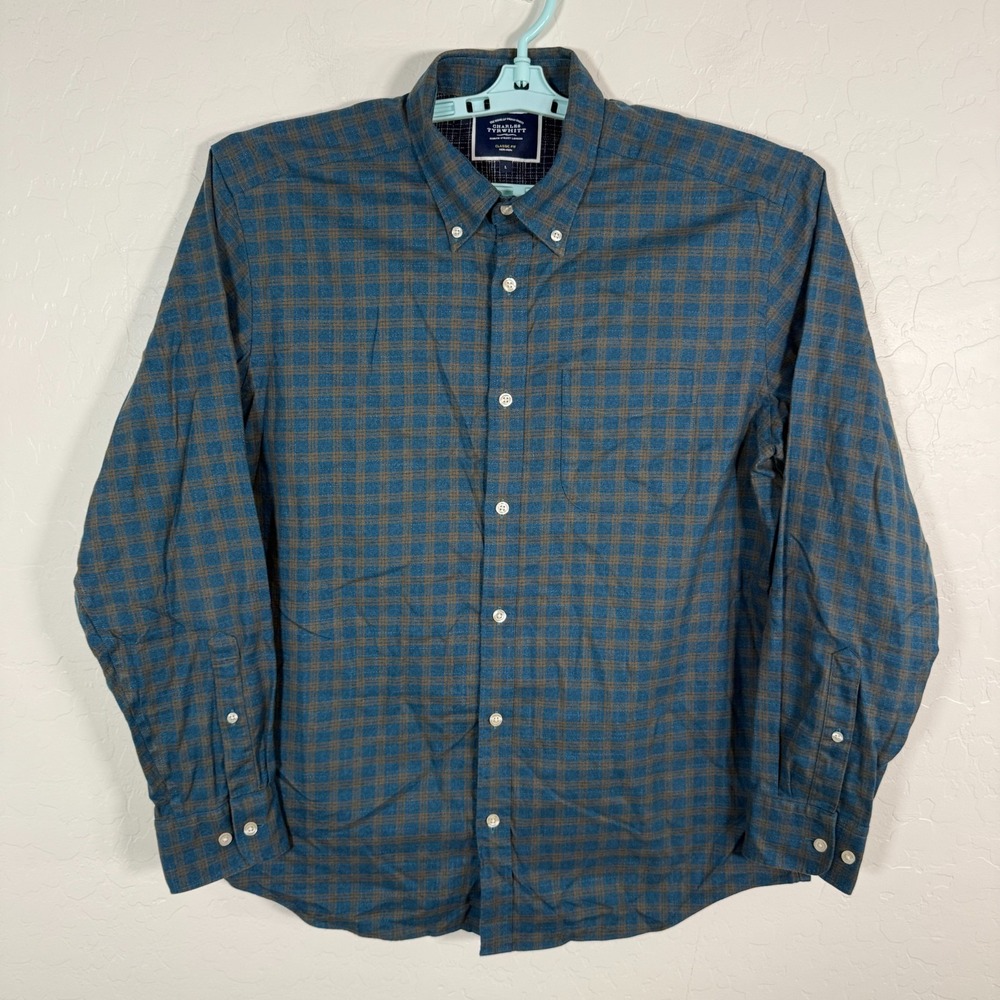 Charles Tyrwhitt Shirt‎ Mens Large Blue Non Iron Button Down Long Sleeve Plaid